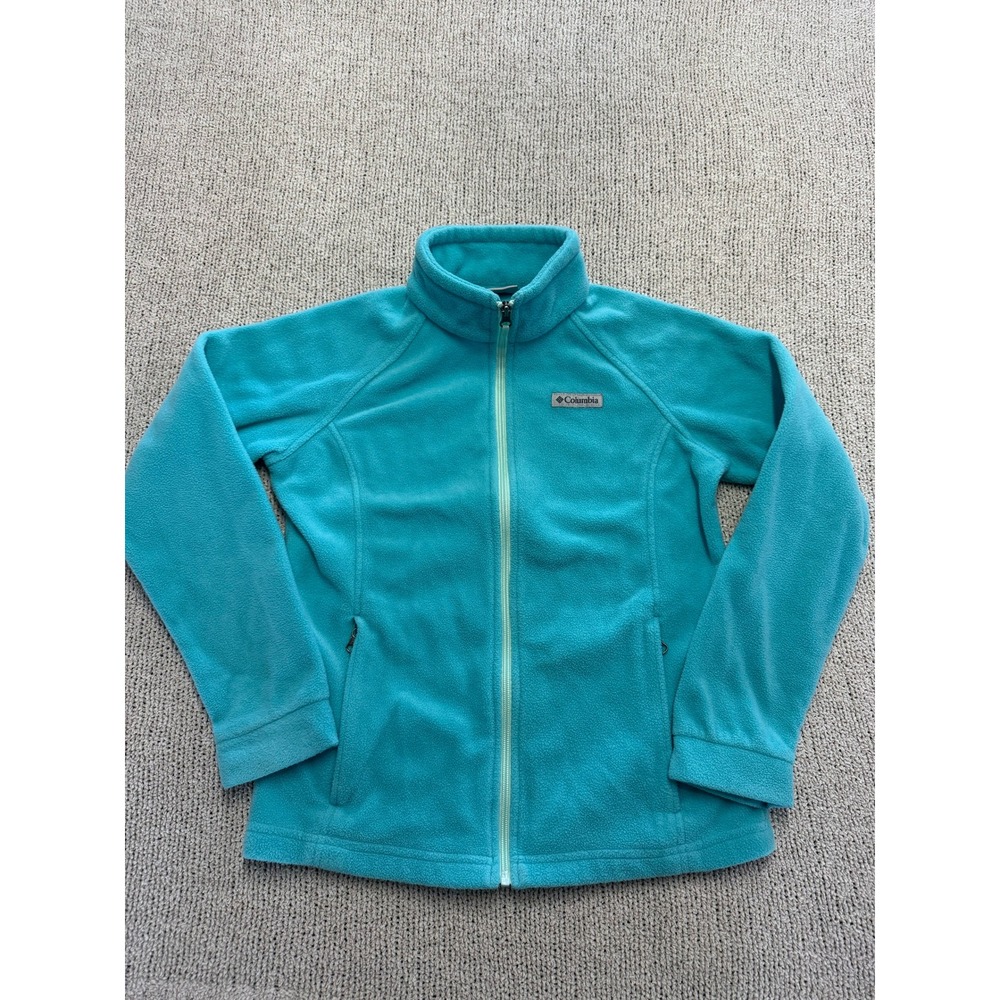Columbia Full Zip Fleece Jacket Turquoise Blue Mock Neck Girls Large‎ 14/16